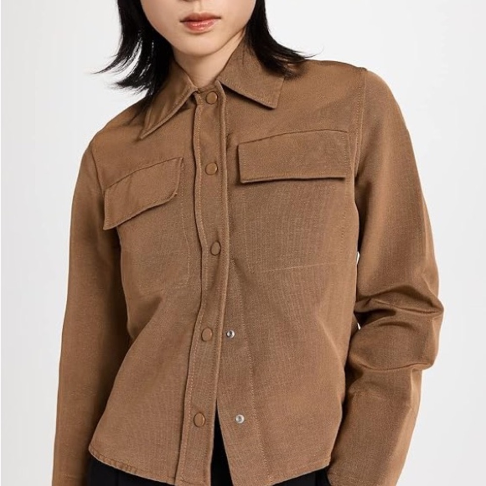 Vince Ribbed Button-Front Jacket in Warm Caramel